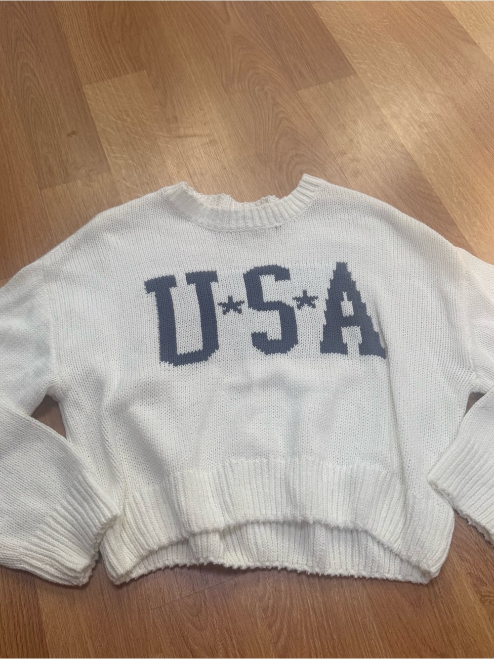 Target White Crewneck Sweater with Navy USA Graphic